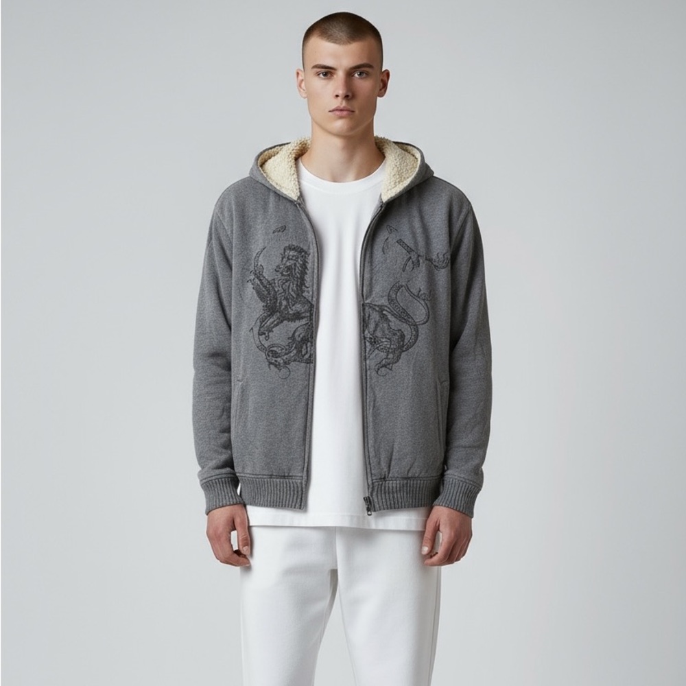 DKNY Gray Zip-Up Men's Sweater